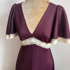 70&#39;s purple maxi dress with angel sleeves. UK 10