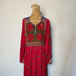 1970&#39;s red Afghan dress, embroidered Afghan dress. UK 8 - 10