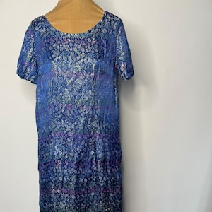 1960s blue paisley dress. UK 12