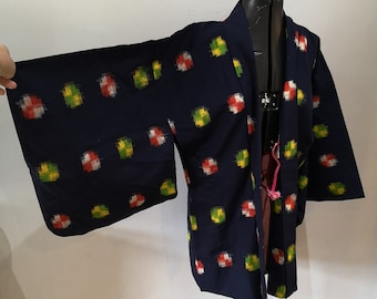 Vintage Japanese Kimono, navy short kimono jacket, printed kimono, Robe, dressing gown. One Size.