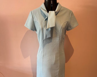 Vintage 1960's or 70's mod dress, baby blue shift dress, Crimplene dress. UK 10