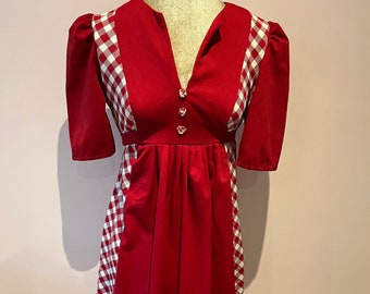 Maxi vestido de gingham vintage de 1970 hecho a mano, vestido de pradera de los 70, vestido cottagecore. Reino Unido 10 - 12