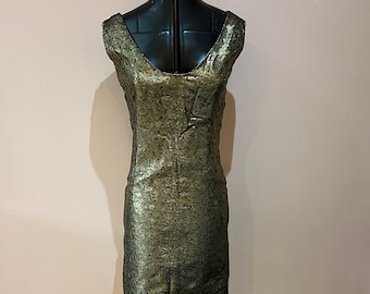 Vintage handmade 1960's gold sheath dress, 60's gold metallic party dress, gold cocktail dress. UK 8 - 10