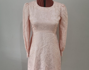 Vintage MITSUKOSHI 1960&#39;s pink dress, 60&#39;s long sleeved floral dress, mini dress, UK 8