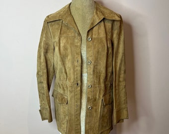 Vintage 70's David Conrad beige suede jacket, suede shirt. UK 8
