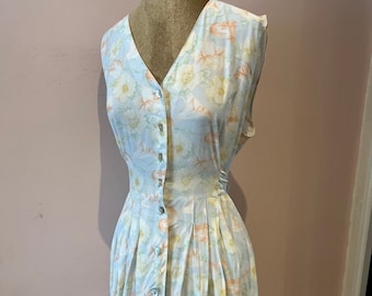 Vintage 90's floral shirt dress, pastel summer dress. UK 14