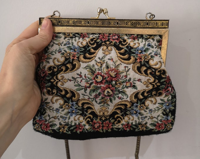 Vintage Tapestry Purse, Tapestry Handbag, Fabric Handbag With Gold Chain Handle. Etsy UK