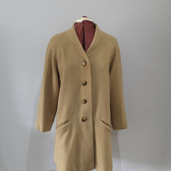 manteau de laine ALEXON vintage, manteau de chameau pour femme, manteau de laine à poitrine unique, manteau beige, pardessus, peacoat, UK 8 - 10