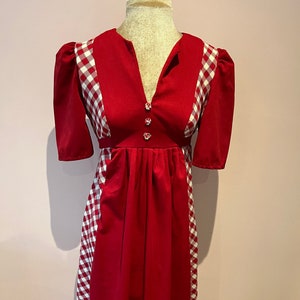 Vintage 1970&#39;s handmade gingham maxi dress, 70&#39;s prairie dress, cottagecore dress. UK 10 - 12