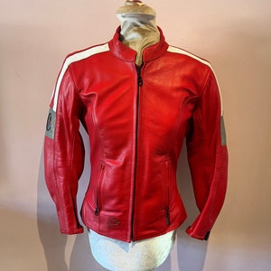 Vintage Y2K red motorcycle leather jacket. Red biker jacket. UK 8