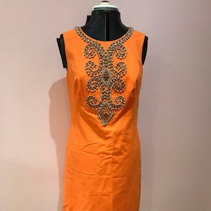 Ellen Tracy dress, Y2K beaded orange dress, races, wedding, evening dress. UK 8 - 10