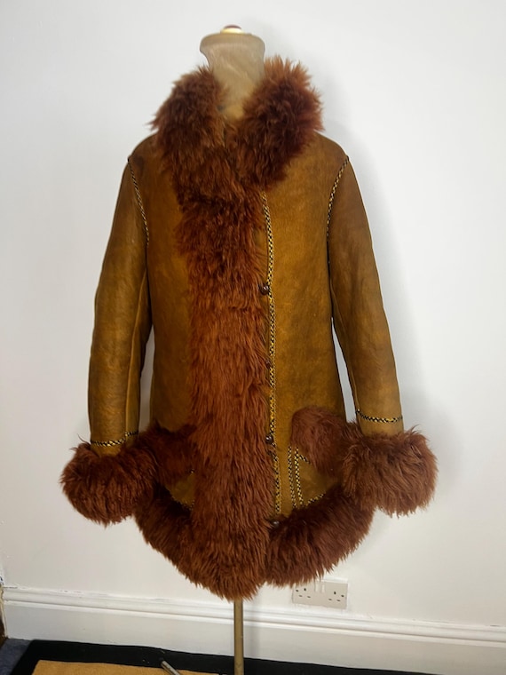 70’s brown sheepskin coat with fur collar and cuffs. 70’s Afghan Penny Lane coat.  UK 8 - 10
