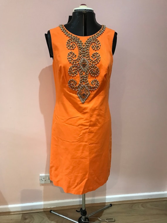 Ellen Tracy Dress Y2K Beaded Orange Dress Races Wedding