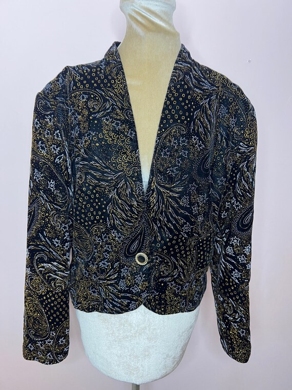 Vintage 80's or 90's black velvet evening jacket,… - image 8