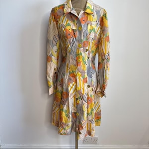 1970’s shirt dress, 70s floral funky shirt dress. UK 8 - 10
