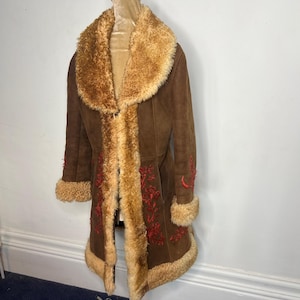 1970&#39;s embroidered Afghan coat, embroidered Penny Lane coat, sheepskin coat. UK 8
