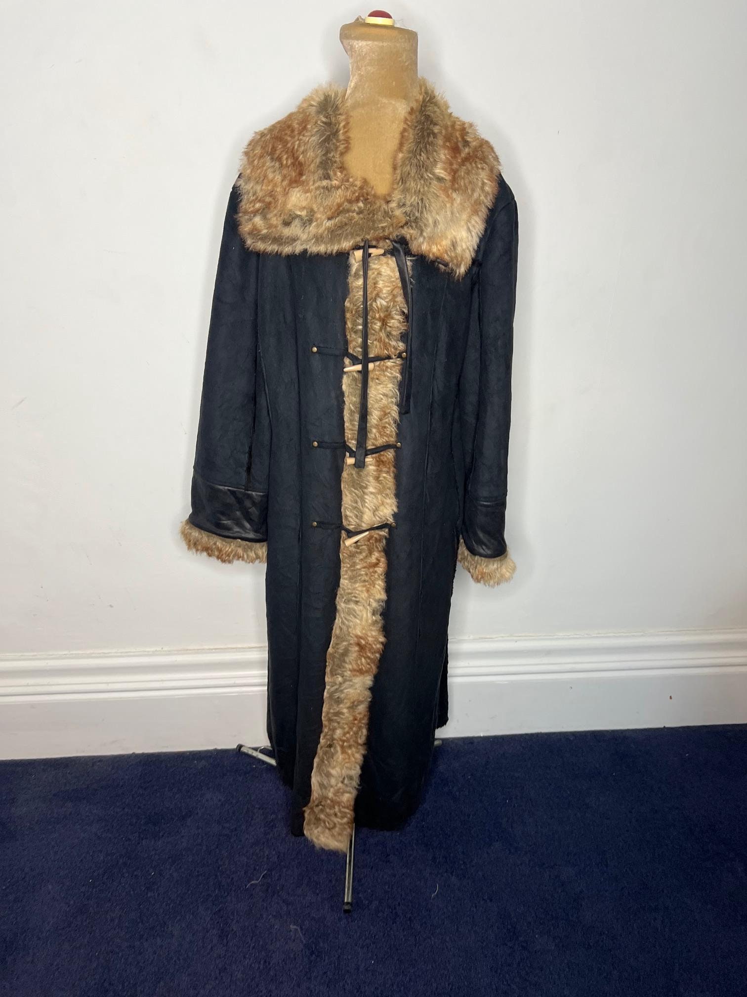 Y2K Long Faux Suede Duffle Coat With Faux Fur Trim. UK 14 - Etsy