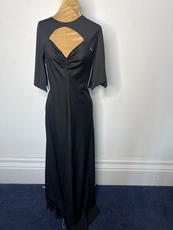 Vintage 70's Black angel sleeve dress, 70's goth dress with choker. UK 8