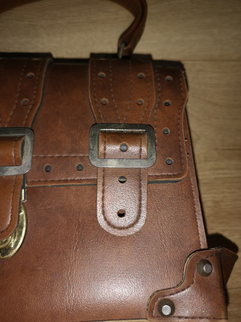 Vintage Faux Leather Handbag Small Brown Faux Leather Satchel Etsy UK