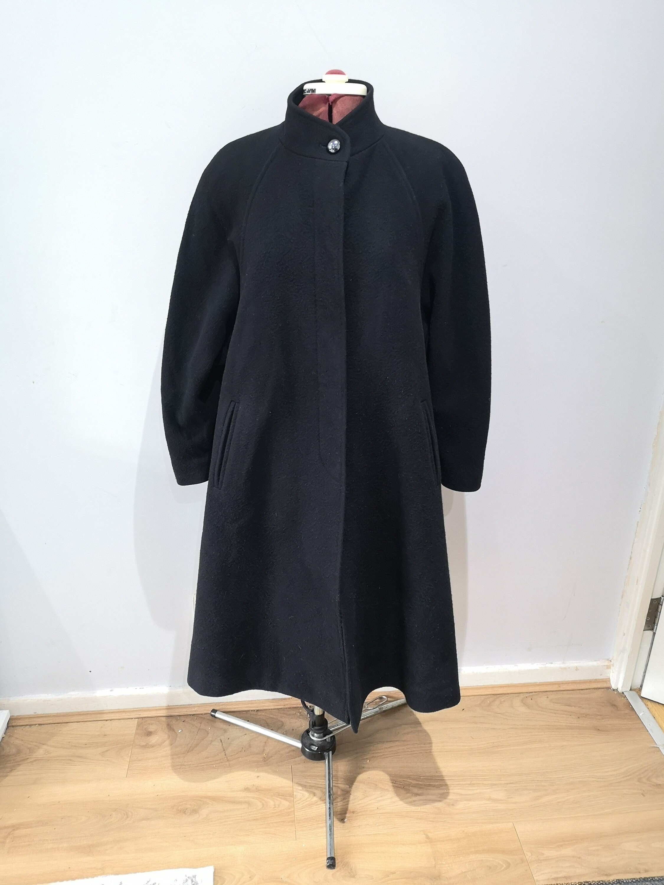 Image of Vintage Precis Black Wool Coat. Wool Overcoat. Uk