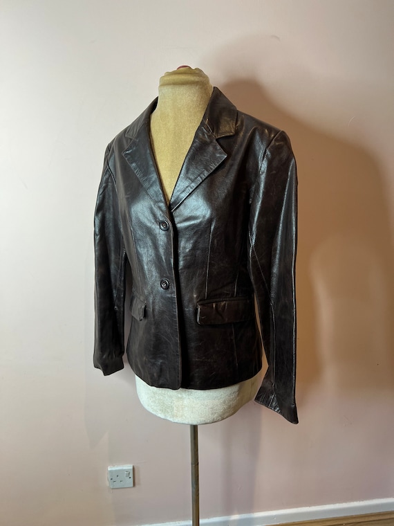 Blazer en cuir vintage Aviatrix des annees 90 ou Y2K veste en cuir ajustee marron fonce. Royaume Uni 10 Etsy Canada