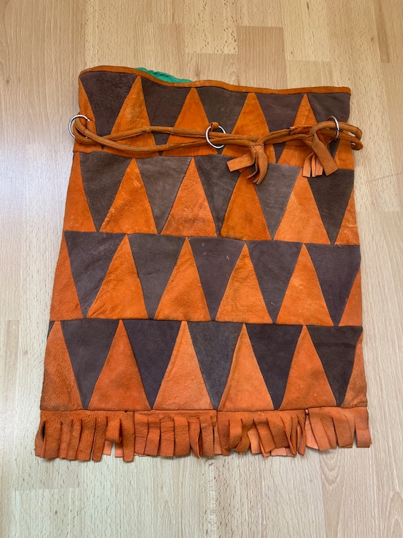 70's patchwork suede bag, drawstring patchwork le… - image 4