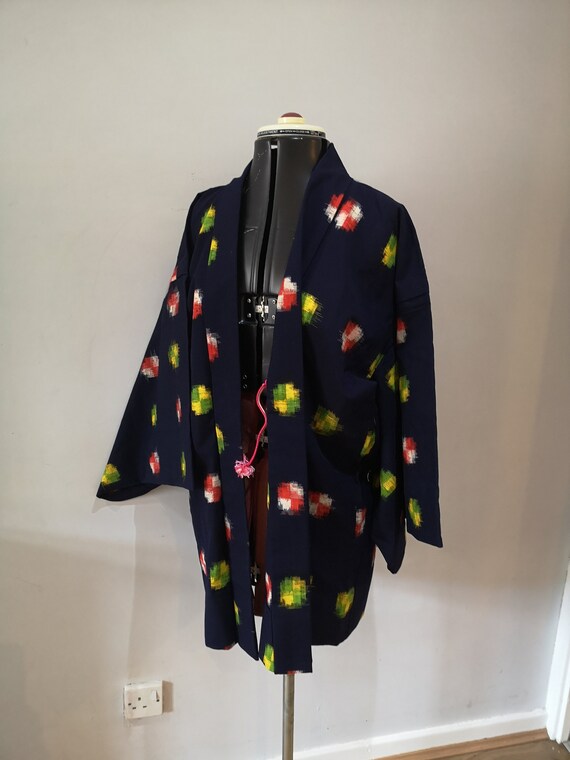 Vintage Japanese Kimono, navy short kimono jacket… - image 7