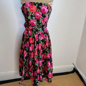 80's Wallis floral strapless summer dress, prom dress. UK 10