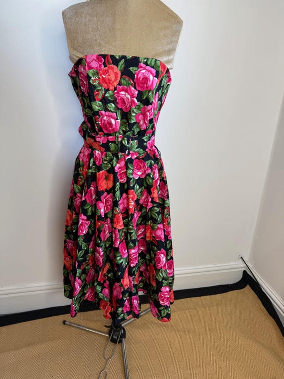 80's Wallis Floral Strapless Summer Dress, Prom UK 10