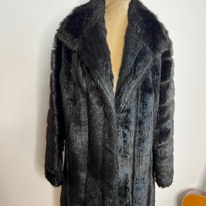 70&#39;s black faux fur coat, Glenoit Glenroyal long black faux fur coat. UK 10