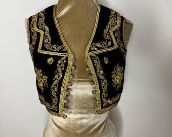 An antique Turkish Ottoman velvet waistcoat with gold wire embroidery. UK 6 - 8