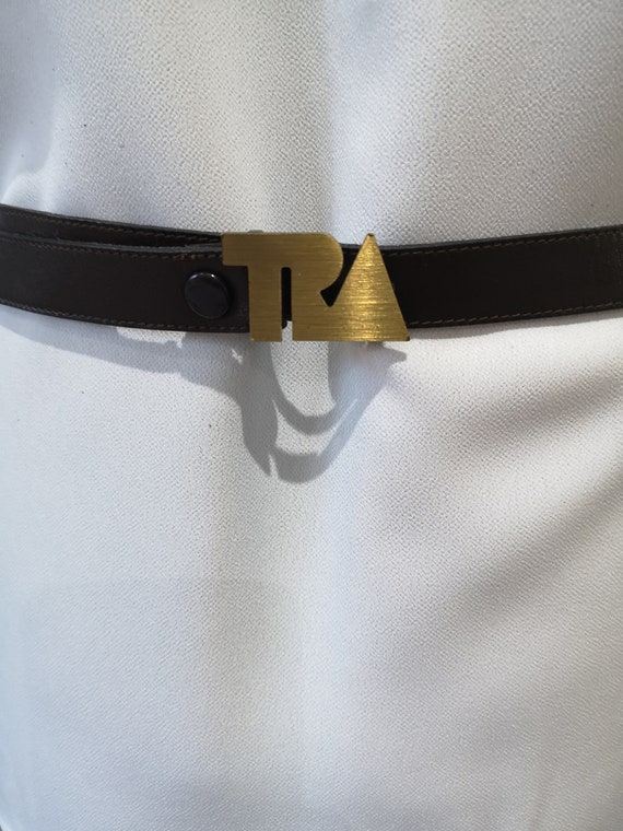 Vintage leather belt, vintage brown leather belt, Met… - Gem
