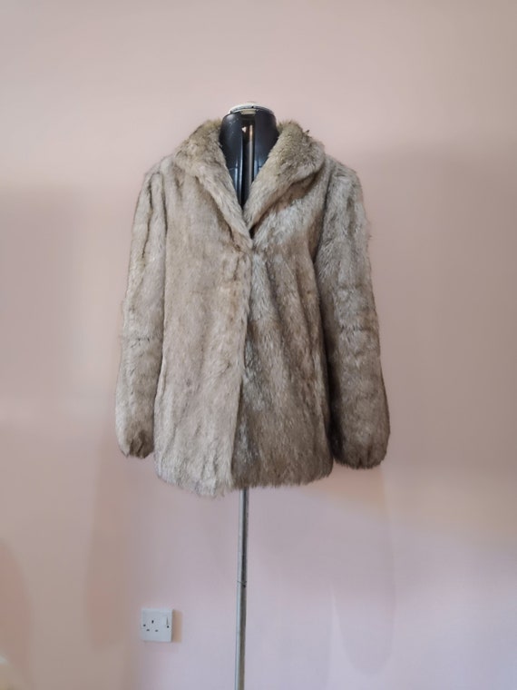 Kleine Kleding Dameskleding Jacks & Jassen NIEUW Vintage grijs wollen jasje met faux fur trim Jaren 1970 