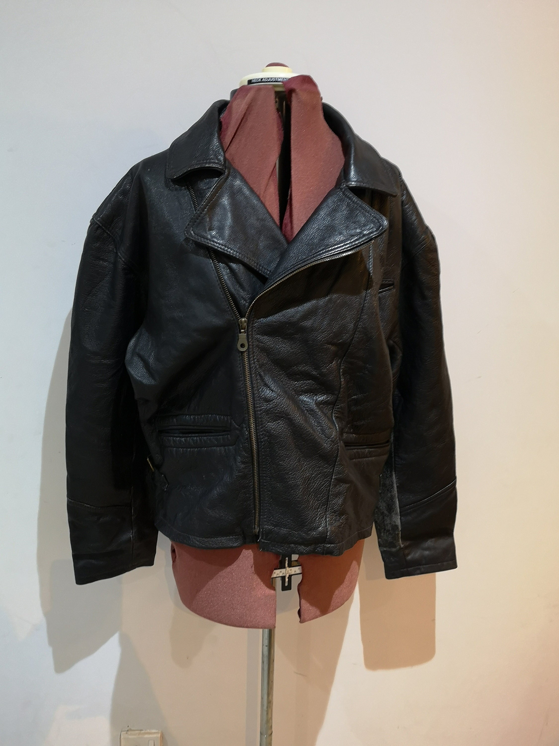 Reclaimed Vintage Leather Biker Jacket With Printed Sleeves at
