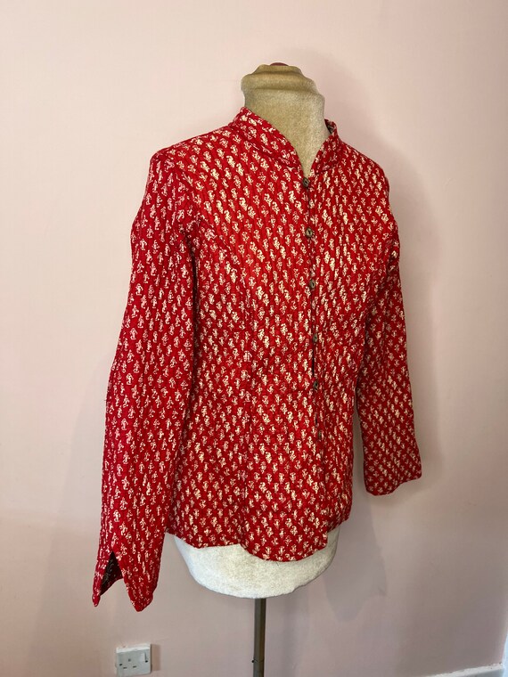 Vintage red kantha quilted jacket. Reversible quilted… Gem
