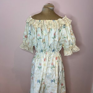 Vintage handmade off the shoulder dress, romantic floral and lace dress. UK 10 - 12