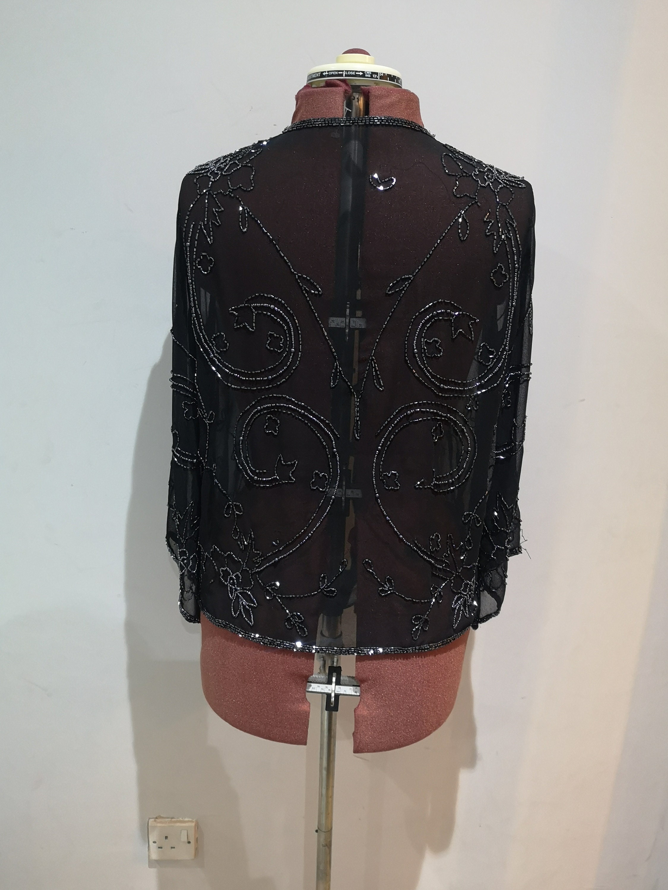 Vintage Sheer Beaded Jacket Black Sheer Embellished Blouse | Etsy UK