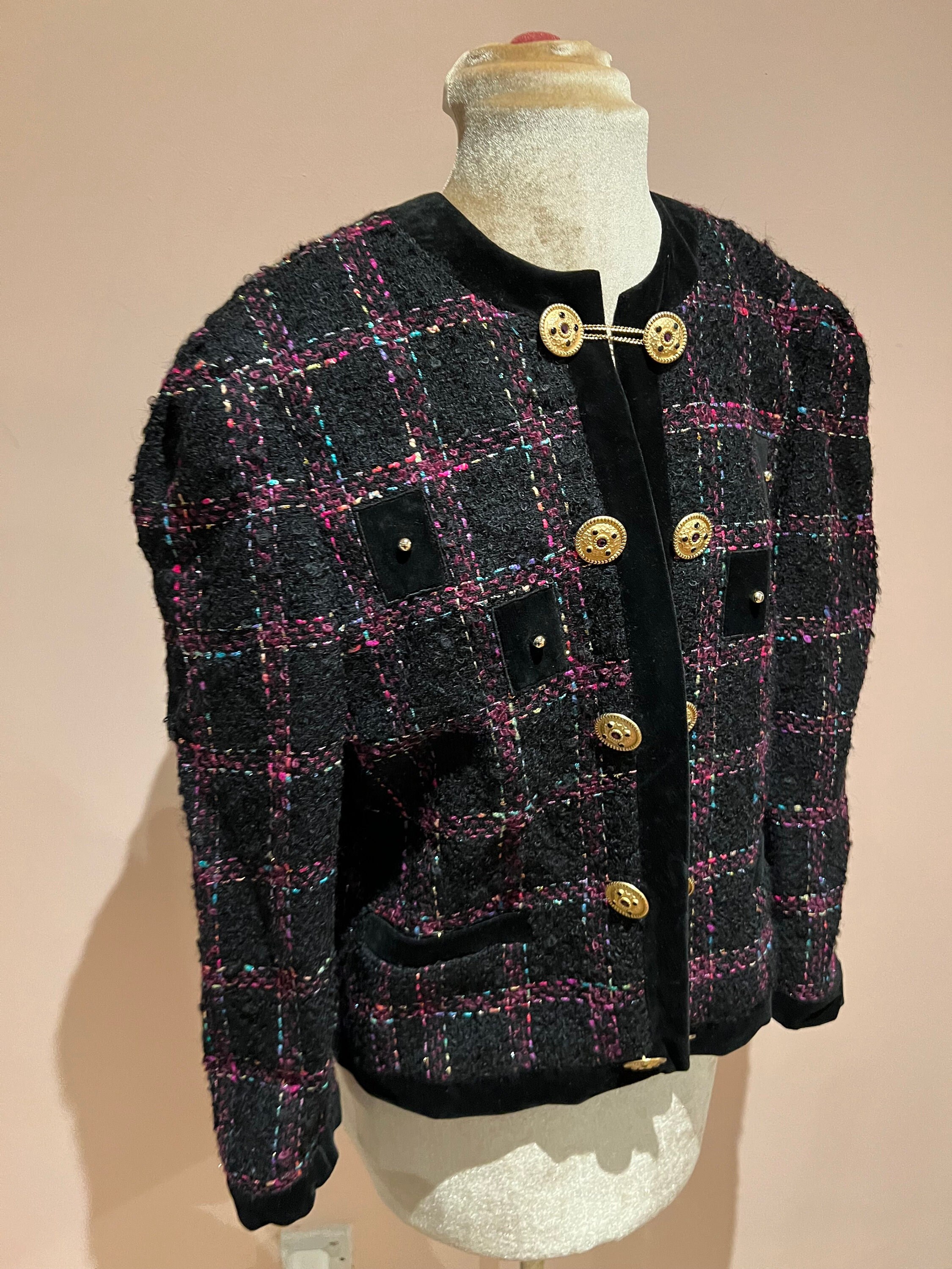 Clothing Womens Clothing Jackets & Coats Vintage 1080s checked box jacket true vintage boucle jacket 