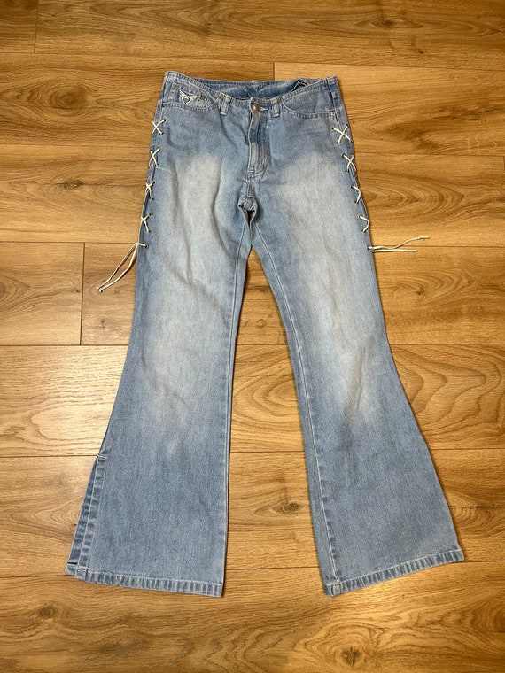 Jeans Y2K vintage, jeans en denim à lacets, jeans bootcut, fusées  éclairantes en denim. Royaume-Uni 6 - Etsy France