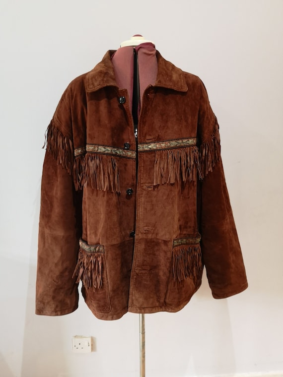 Vintage brown suede fringed jacket, western leathe