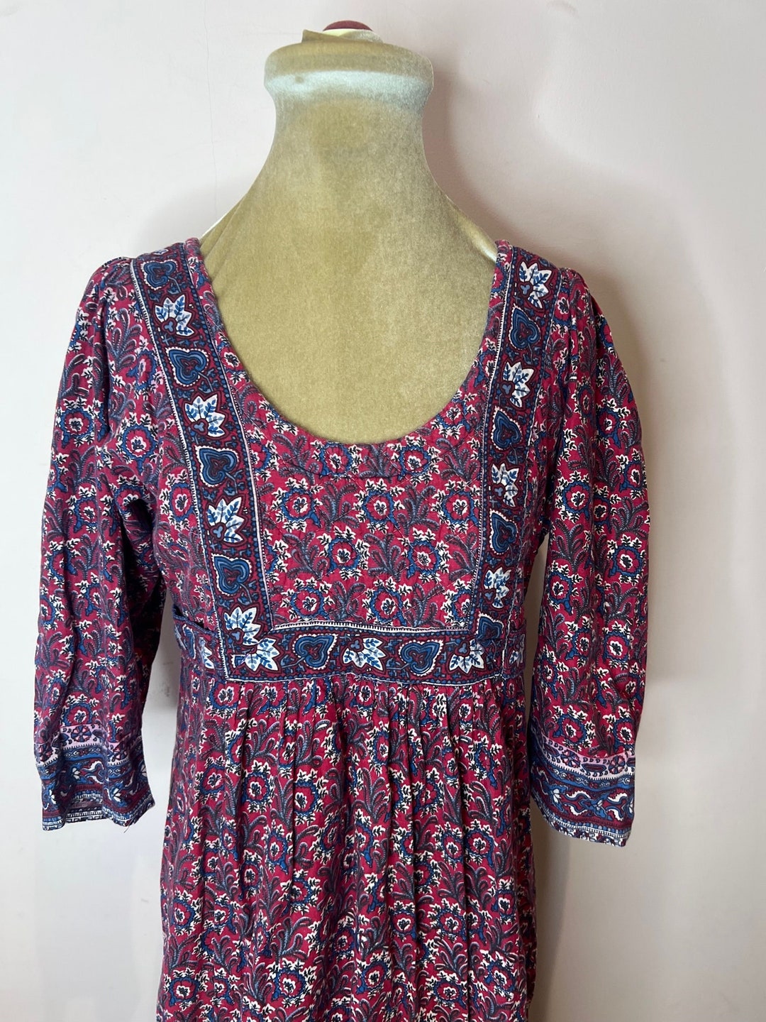 Circa 1970s Indian Block Print Maxi Dress