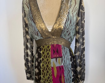 Y2K Derhy dress, 00's patchwork dress. UK 8