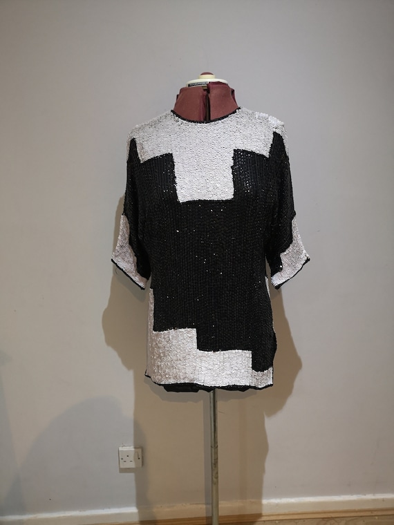 Vintage 1980's FRANK USHER silk sequined top, silk