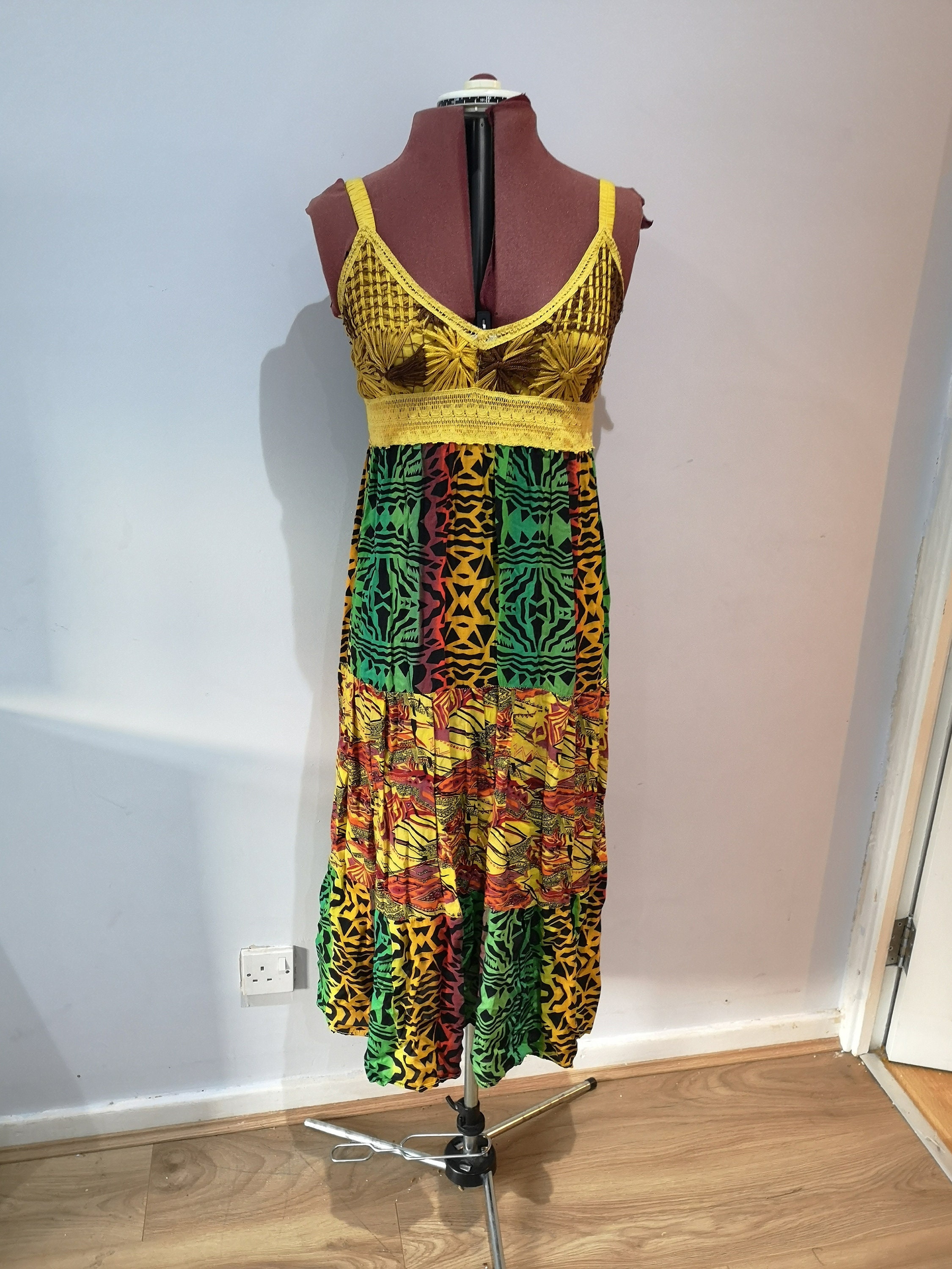 Image of 's Vintage Summer Dress, Rasta Jamaican Style Crochet Holiday Beach Uk