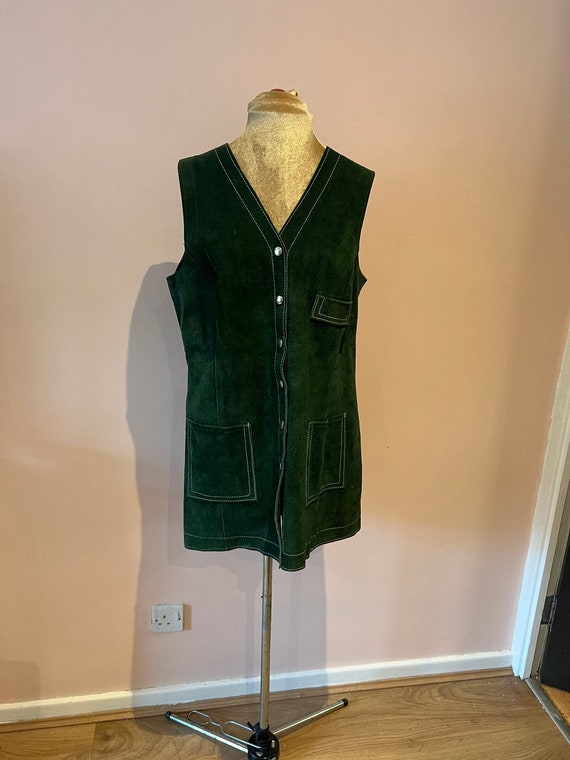 Vintage 60's Green Suede Mini Dress 
