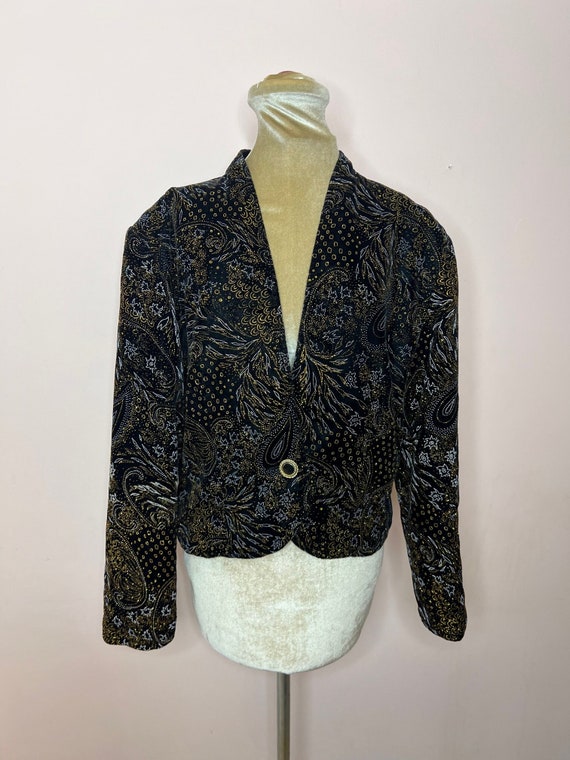 Vintage 80's or 90's black velvet evening jacket,… - image 1
