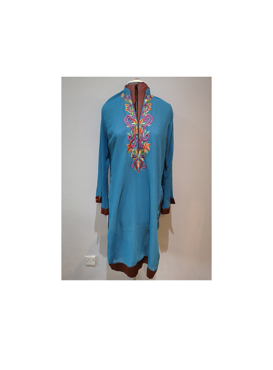 Blue hand-embroidered kaftan