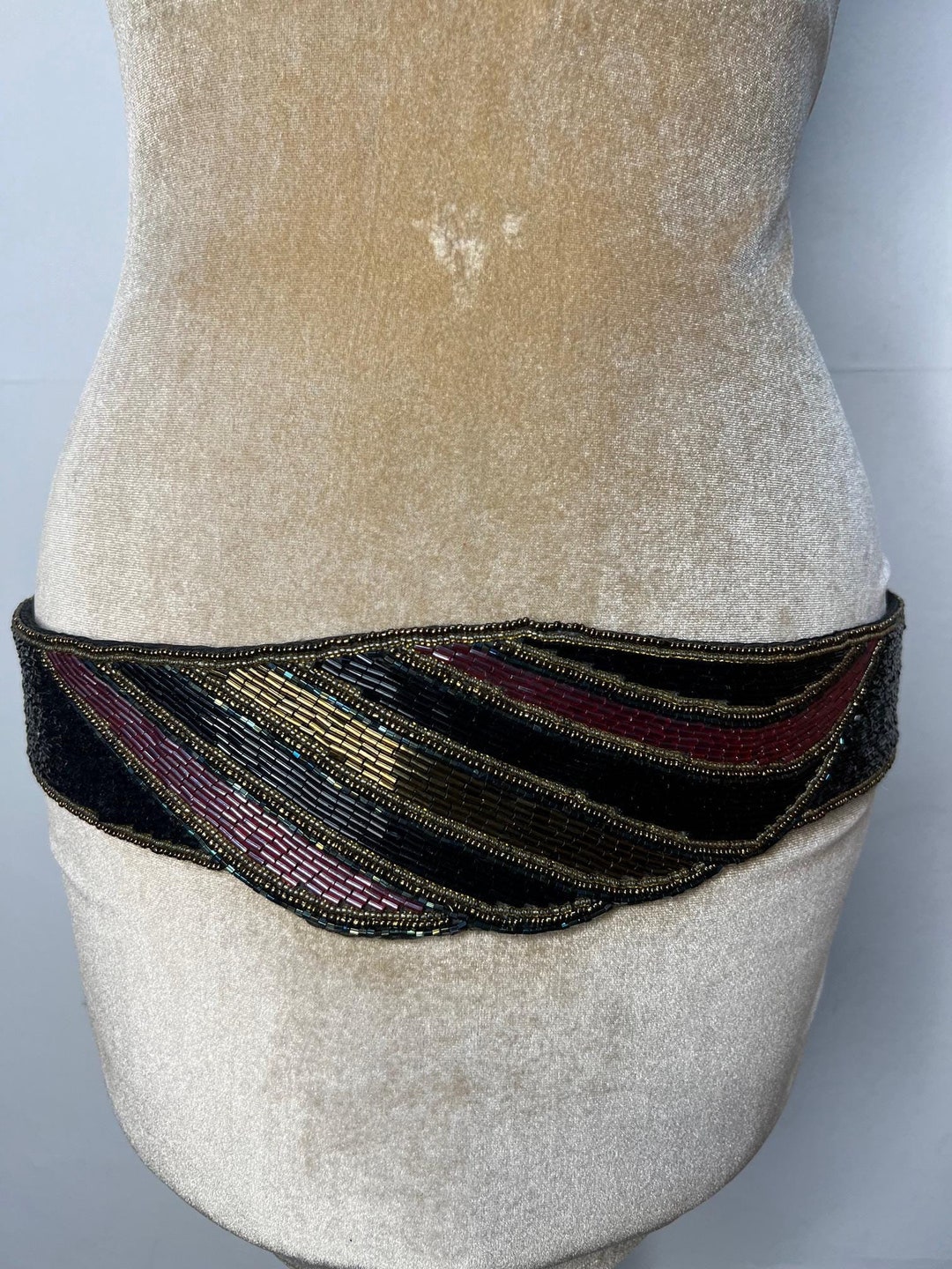 Vintage 80s Beaded Belt Vintage Art to Wear Delill Beaded Accent Belt 80s Glamourous  main image 3