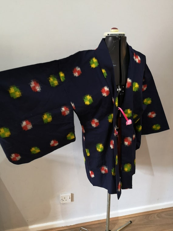Vintage Japanese Kimono, navy short kimono jacket… - image 5