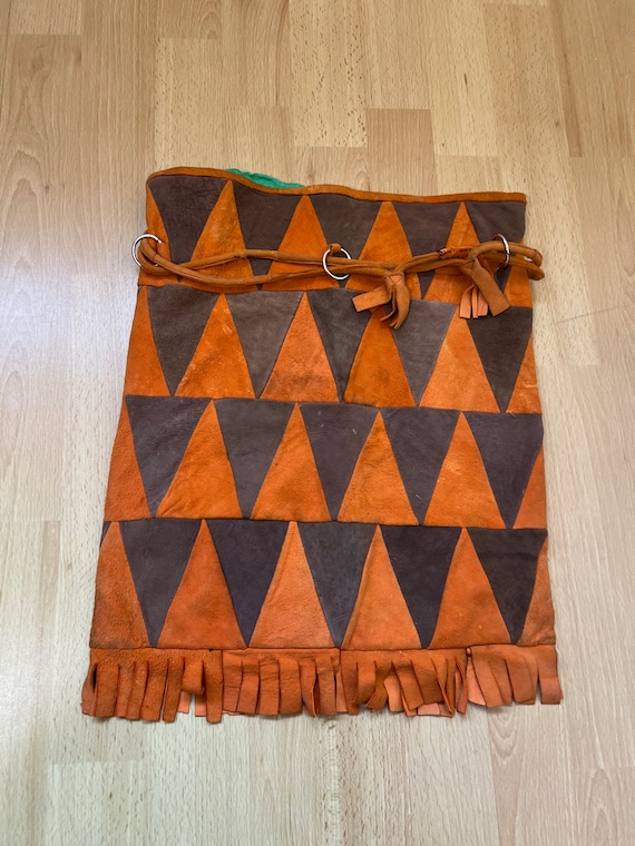 70's patchwork suede bag, drawstring patchwork le… - image 5